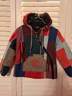 KIDS BOHEMIAN HIPPIE STYLE PATCHWORK FLEECE LINED JACKET POINTY HAT SZ 3 - 4 YRS